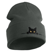 Judging Cat Logo Embroidered 12 Inch Solid Knit Cuff Long Beanie Made in USA - Graphite OSFM