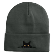 Judging Cat Logo Embroidered 12 Inch Solid Knit Cuff Long Beanie Made in USA - Graphite OSFM