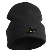 Judging Cat Logo Embroidered 12 Inch Solid Knit Cuff Long Beanie Made in USA - Black OSFM