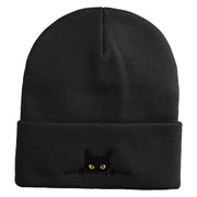 Judging Cat Logo Embroidered 12 Inch Solid Knit Cuff Long Beanie Made in USA - Black OSFM