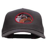 Horse Racing Embroidered Solid Cotton Twill 5 Panel Prostyle Snap Cap