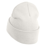 Judging Cat Logo Embroidered 12 Inch Solid Knit Cuff Long Beanie Made in USA - White OSFM