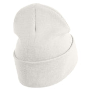 Judging Cat Logo Embroidered 12 Inch Solid Knit Cuff Long Beanie Made in USA - White OSFM