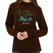 Alaskan Northern Lights Graphic Long Sleeve Crewneck Tee