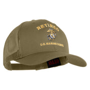 Retired US Marine Corps Embroidered Solid Cotton Twill Mesh Prostyle Cap - Khaki OSFM