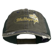 Walleye Fishing Embroidered Cotton Mesh Cap - Green OSFM