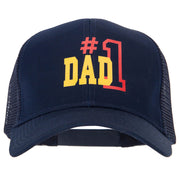 Number 1 Dad Outline Heat Transfer Solid Cotton Mesh Pro Style Cap