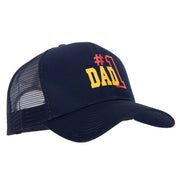 Number 1 Dad Outline Heat Transfer Solid Cotton Mesh Pro Style Cap