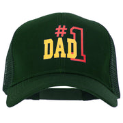 Number 1 Dad Outline Heat Transfer Solid Cotton Mesh Pro Style Cap