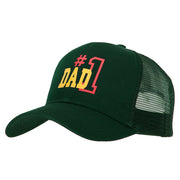 Number 1 Dad Outline Heat Transfer Solid Cotton Mesh Pro Style Cap