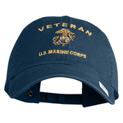 Veteran US Marine Corps Embroidered Washed Cotton Twill Brass Cap - Navy OSFM
