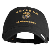 Veteran US Marine Corps Embroidered Washed Cotton Twill Brass Cap - Black OSFM