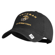 Veteran US Marine Corps Embroidered Washed Cotton Twill Brass Cap - Black OSFM