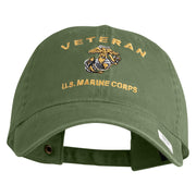 Veteran US Marine Corps Embroidered Washed Cotton Twill Brass Cap - Olive OSFM