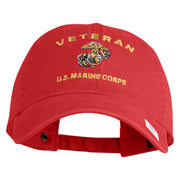 Veteran US Marine Corps Embroidered Washed Cotton Twill Brass Cap - Red OSFM