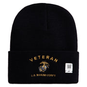 Veteran US Marine Corps Logo Embroidered 12 Inch Cuff Long Beanie Made in USA - Black OSFM