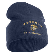 Veteran US Marine Corps Logo Embroidered 12 Inch Cuff Long Beanie Made in USA - Navy OSFM