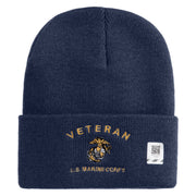 Veteran US Marine Corps Logo Embroidered 12 Inch Cuff Long Beanie Made in USA - Navy OSFM