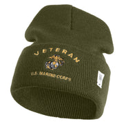 Veteran US Marine Corps Logo Embroidered 12 Inch Cuff Long Beanie Made in USA - Olive OSFM