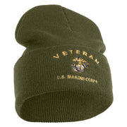 Veteran US Marine Corps Logo Embroidered 12 Inch Cuff Long Beanie Made in USA - Olive OSFM