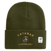 Veteran US Marine Corps Logo Embroidered 12 Inch Cuff Long Beanie Made in USA - Olive OSFM