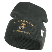 Veteran US Marine Corps Logo Embroidered 12 Inch Cuff Long Beanie Made in USA - Graphite OSFM