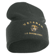 Veteran US Marine Corps Logo Embroidered 12 Inch Cuff Long Beanie Made in USA - Graphite OSFM