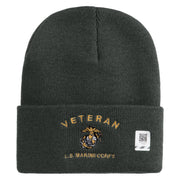 Veteran US Marine Corps Logo Embroidered 12 Inch Cuff Long Beanie Made in USA - Graphite OSFM