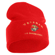Veteran US Marine Corps Logo Embroidered 12 Inch Cuff Long Beanie Made in USA - Red OSFM