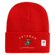 Veteran US Marine Corps Logo Embroidered 12 Inch Cuff Long Beanie Made in USA - Red OSFM