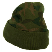 82nd Airborne Retired Logo Embroidered Camo Knit Long Cuff Beanie