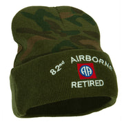 82nd Airborne Retired Logo Embroidered Camo Knit Long Cuff Beanie