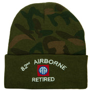 82nd Airborne Retired Logo Embroidered Camo Knit Long Cuff Beanie