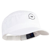 Text Bubble Embroidered Garment Washed Adjustable Army Cap - White OSFM