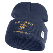 Retired US Marine Corps Logo Embroidered 12 Inch Cuff Long Beanie Made in USA - Navy OSFM