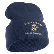 Retired US Marine Corps Logo Embroidered 12 Inch Cuff Long Beanie Made in USA - Navy OSFM