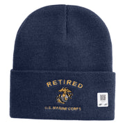Retired US Marine Corps Logo Embroidered 12 Inch Cuff Long Beanie Made in USA - Navy OSFM