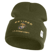 Retired US Marine Corps Logo Embroidered 12 Inch Cuff Long Beanie Made in USA - Olive OSFM