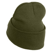 Retired US Marine Corps Logo Embroidered 12 Inch Cuff Long Beanie Made in USA - Olive OSFM