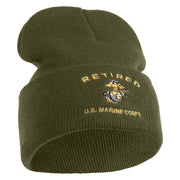 Retired US Marine Corps Logo Embroidered 12 Inch Cuff Long Beanie Made in USA - Olive OSFM