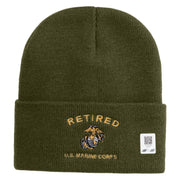 Retired US Marine Corps Logo Embroidered 12 Inch Cuff Long Beanie Made in USA - Olive OSFM