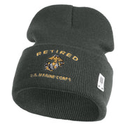 Retired US Marine Corps Logo Embroidered 12 Inch Cuff Long Beanie Made in USA - Graphite OSFM