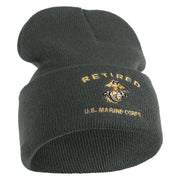 Retired US Marine Corps Logo Embroidered 12 Inch Cuff Long Beanie Made in USA - Graphite OSFM