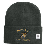 Retired US Marine Corps Logo Embroidered 12 Inch Cuff Long Beanie Made in USA - Graphite OSFM