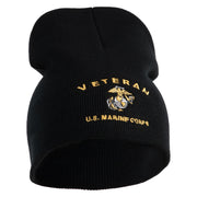 Veteran US Marine Corps Symbol Embroidered 8 Inch Short Beanie Made in USA - Black OSFM