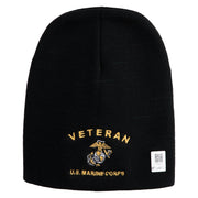 Veteran US Marine Corps Symbol Embroidered 8 Inch Short Beanie Made in USA - Black OSFM