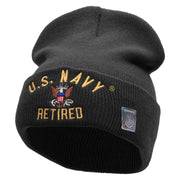 Licensed US Navy Retired Military Embroidered Long Beanie Made in USA