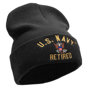 Licensed US Navy Retired Military Embroidered Long Beanie Made in USA