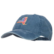 USA Flag New York Map Embroidered Washed Buckle Cap