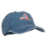 USA Flag New York Map Embroidered Washed Buckle Cap